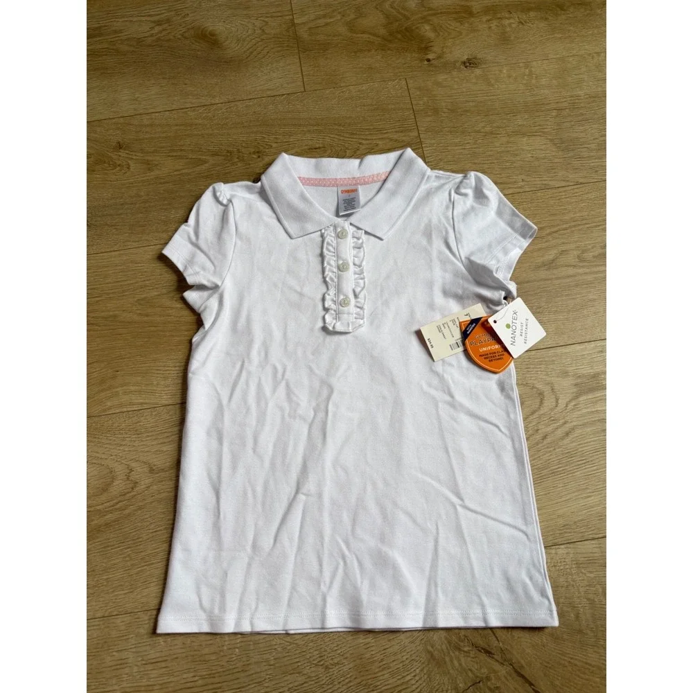NWT Girls Kid Gymboree playproof uniforms nanotex short sleeve polo white size 7